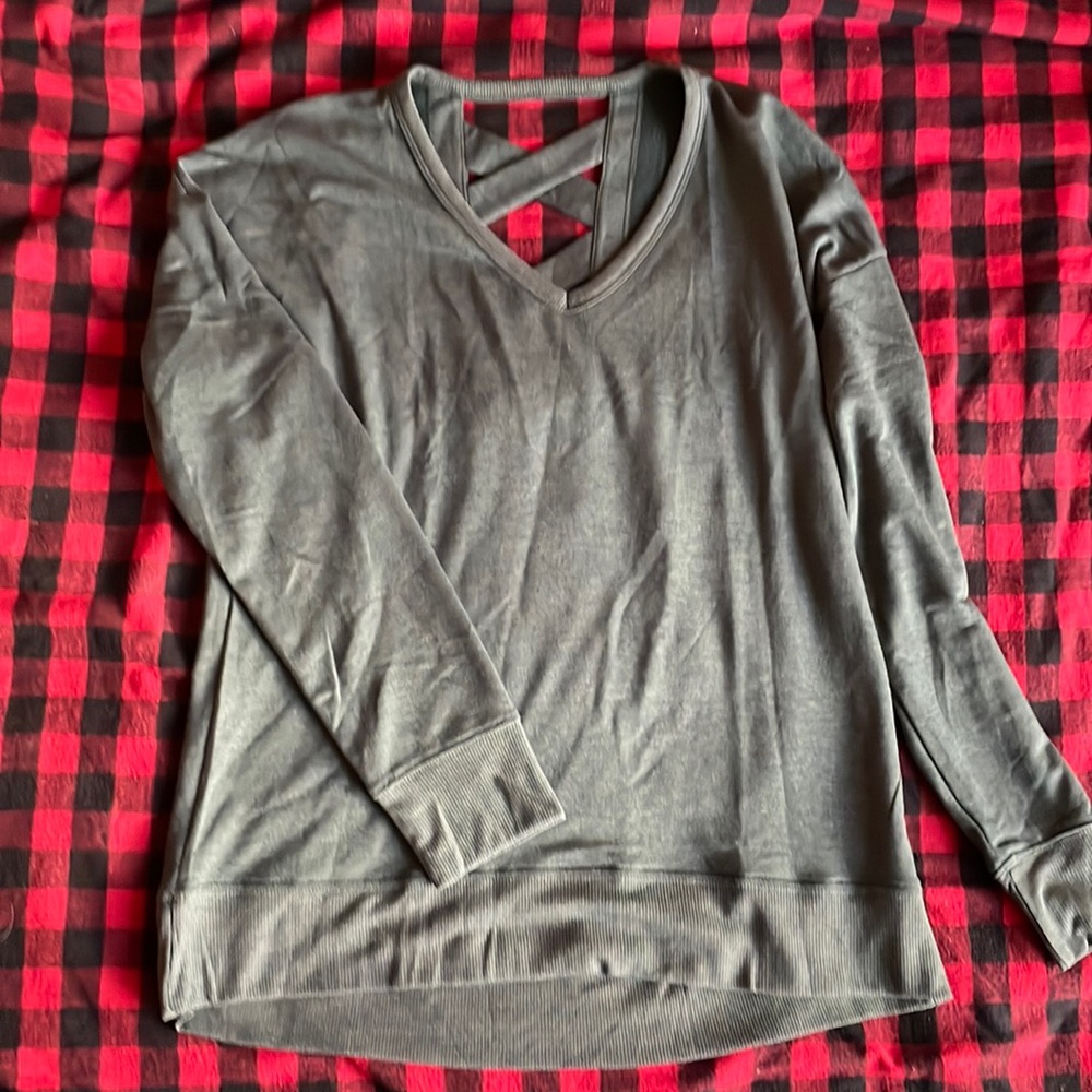 Army green criss cross back sweater